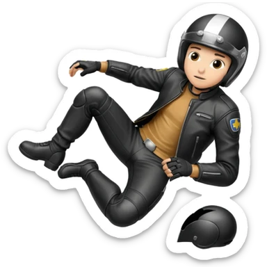 a motorcyclist lying on the ground who has just fallen sticker