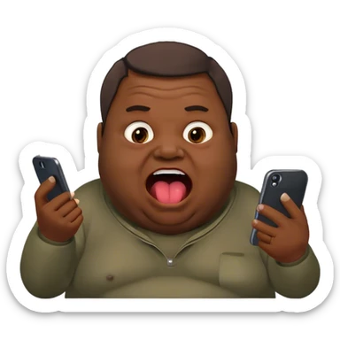 fat ugly ugy looking at his phone with open mouth sticker