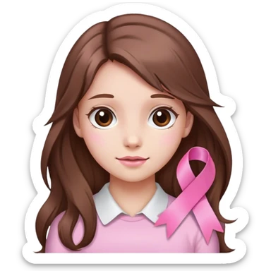 Girl with cute pink ribbon brown hair long sticker
