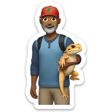 legless guy with baseball hat older grey short stubble beard with a bearded dragon pet sticker