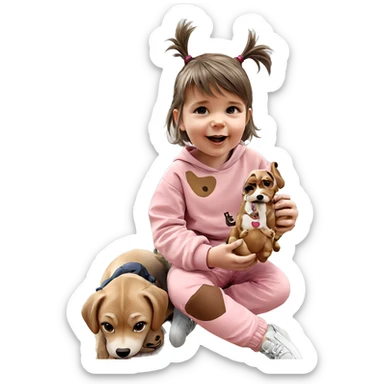girl sitting with dog sticker