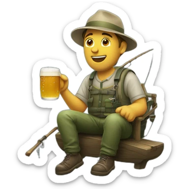man fishing and drinking beer sticker