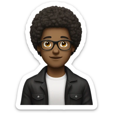 a white boy with afro hair and black glasses. make the hair a light brown. the skin is very light colour sticker