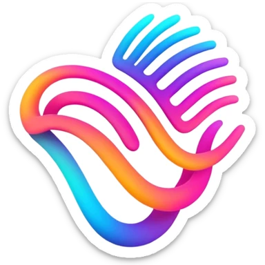A futuristic abstract logo with curved dynamic lines resembling a subtle hand motion, glowing neon gradients, minimal and modern sticker