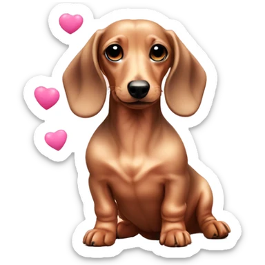 Mini cream dachshund dog with pink hearts around it  sticker