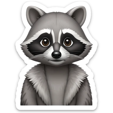 Cinematic-Noble-Raccoon-Portrait-Emoji – Poised and confident, with a sturdy build and a beautifully textured fur of silver-grey accented by dark black facial markings, deep-set, cute big black eyes, simplified yet sharp and sophisticated zoom out to show shoulders sticker