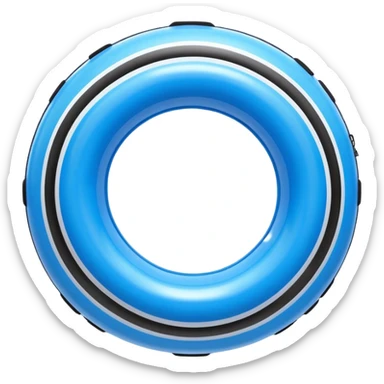 3D render of Inner Tube made of shiny inflatable vinyl, visible seam lines, air valve, highly reflective plastic texture, pool toy aesthetic. sticker