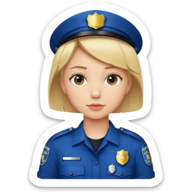 Young woman with short blonde hair, wearing police uniform sticker