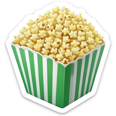 Cinematic realistic 3D popcorn in green box sticker
