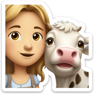 petite fille qui caresse une vache sticker