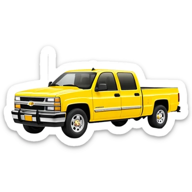 Bright yellow 1997 Chevrolet C-2500 Crew Cab Silverado pickup truck from Kill Bill movie, 30-degree angle view, iconic bright yellow color scheme, four-door crew cab, iOS emoji style sticker
