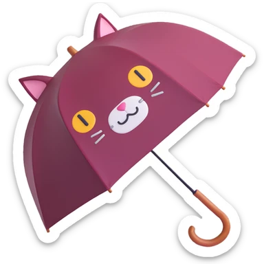 burgundy umbrella with a cat face in 3D emoji style sticker
