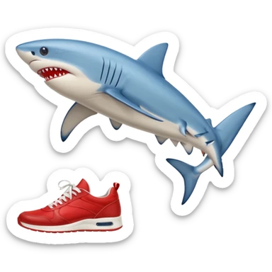 Blue shark with red sneakers and legs  sticker