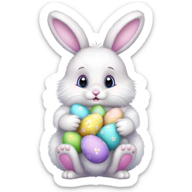 Easter bunny with colorful eggs sticker
