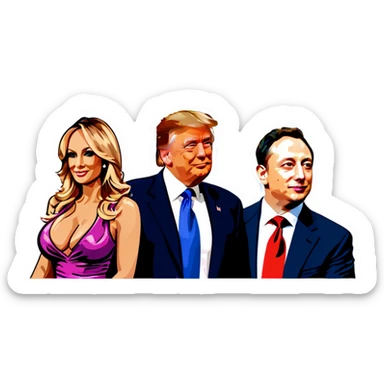 All Four people, Trump, Stormy Daniels, Musk, and Bezos, side-by-side, sit sticker