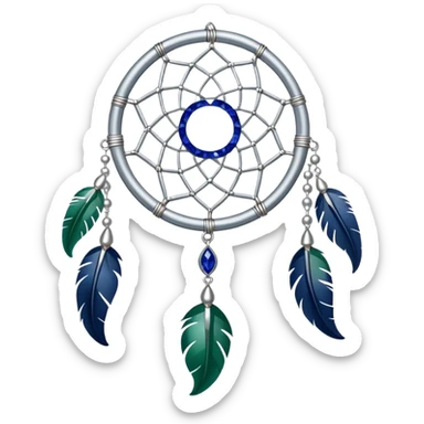 Silver Dreamcatcher with sapphire-stones and emerald-stones sticker