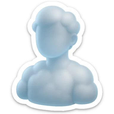shoulder up, person made of white fluffy clouds, front view, matte glass style sticker