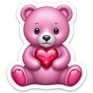 pink crystal bear holding a red heart sticker