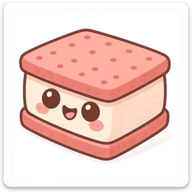 a cute pink ice cream sandwich, original design, big eyes, blushing cheeks, joyful sticker