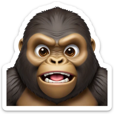 Cinematic Comical Gorilla Portrait Emoji, Head tilted dramatically with an exaggeratedly shocked expression, featuring a robust build with wide, comically expressive eyes full of humorous disbelief, Simplified yet hilariously expressive features, highly detailed, glowing with a slightly sassy jungle glow, high shine, dramatic yet playful, stylized with an air of quirky primate attitude, soft glowing outline, capturing the essence of a meme-worthy gorilla that appears ready to side-eye its way into viral fame! sticker