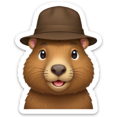 Capibara with a hat on the corner of his head sticker