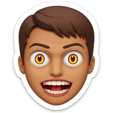 does evil things guy brown hair wide open mouth with red pupils but slightly yellow eyes and teeth sticker