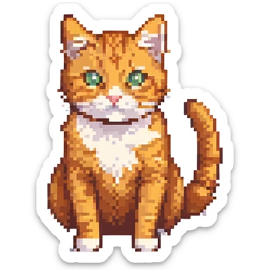a playful orange tabby cat, pixel art style sticker