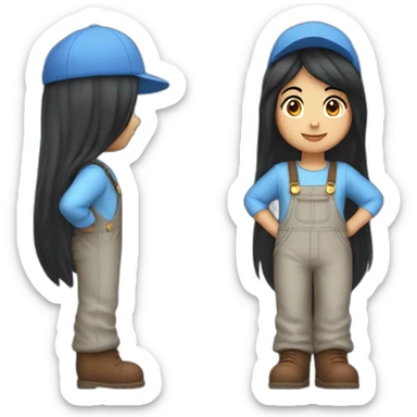 Jackie is a mario fan girl with long black hair who wears a light blue shirt and light blue cap and blue overalls and brown boots sticker