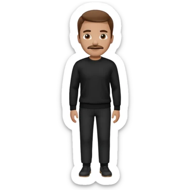 man with mustache, brown hair, 33years old, shirt, high temple Black pullover with a white shirt underneath and black fabric trousers 👕🖤👖 sticker