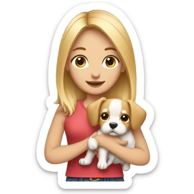 blonde girl holding a dog in her hands sticker