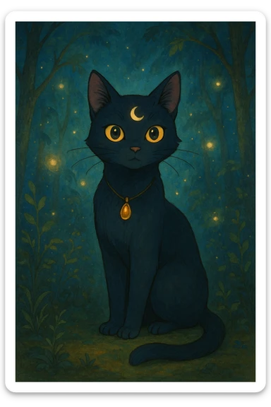 magical cat, elegant illustration style, bright eyes, mystical background sticker