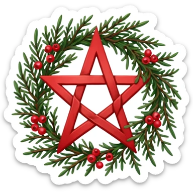 yule pentacle, evergreens, berries sticker