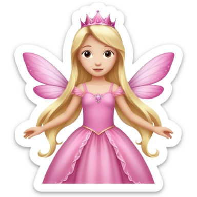 Realistic detailed long pink princess dress, long blonde hair, pink fairy wings sticker