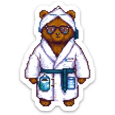 A bear wearing glasses and a bathrobe sticker