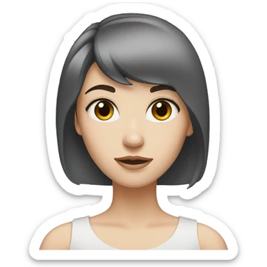 A White girl with gray eyes and black dark, straight and short hair  sticker