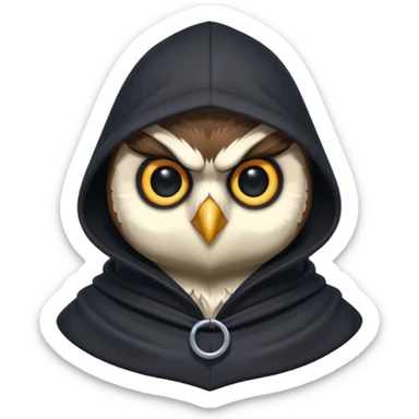thief owl portrait, head and shoulders only, mysterious eyes, dark hood collar, silent night burglar vibe, 3D cartoon, mobile game icon style, clean background, no text, no watermark
 sticker