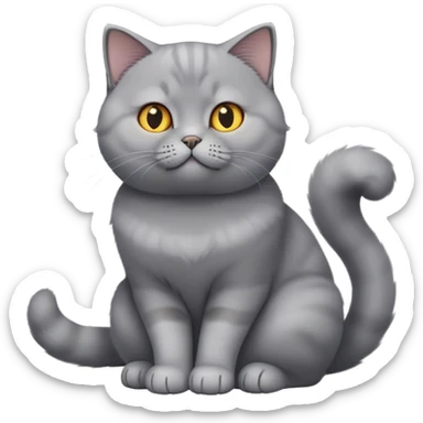 cinematic-[British shorthair cat]-realistic-full-body-sitting-emoji,-tail-curled-playfully-around-its-paws,-head-tilted-dramatically,-fluffy-[grey]-fur,-simplified-yet-hilariously-adorable-features,-highly-detailed,-glowing-with-an-almost-sarcastic-glow sticker