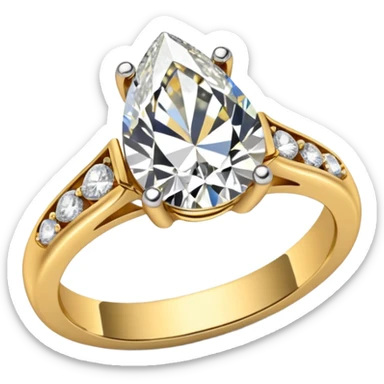 Pear cut engagement ring with gold band with diamonds  sticker
