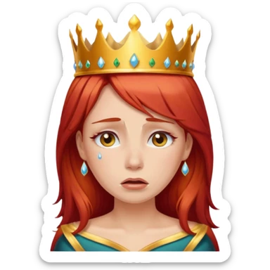 Beautiful lady crying tears can see shoulders red hair and crown on her head sticker
