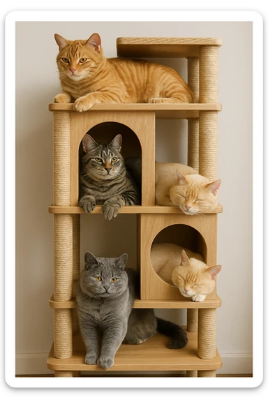 cats relaxing in a vertical playhouse sticker