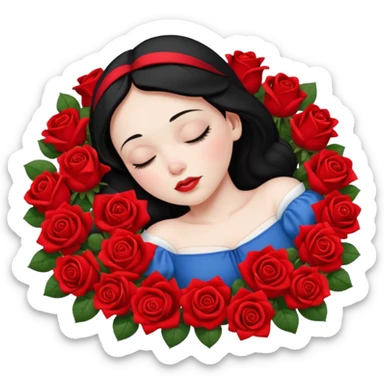 snow white sleeping in a bed full of flowers top view sticker