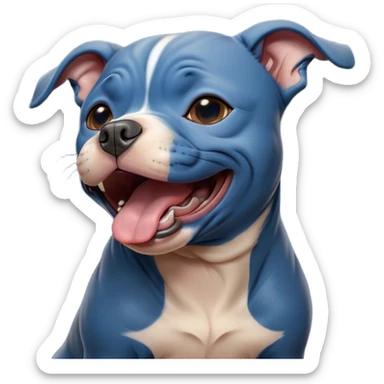 Cinematic Cute Yawning Blue Staffordshire Bull Terrier Portrait Emoji, Head tilted slightly with a dramatic, wide-open yawn, showcasing a smooth blue Fur with a refined texture, floppy ears slightly drooping, round dark eyes barely open in drowsy contentment, Simplified yet irresistibly adorable features, highly detailed, glowing with a soft, cozy glow, high shine, relaxed yet expressive, stylized with a touch of whimsy, bright and endearing, soft glowing outline, capturing the essence of a sleepy yet affectionate guardian, so drowsy it feels like it could stretch right out of the screen and curl up for a nap! sticker