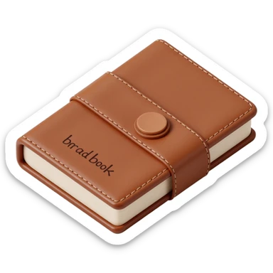leather-bound notebook with stitching and 'brandbook' written on it, skeuomorphism icon style sticker