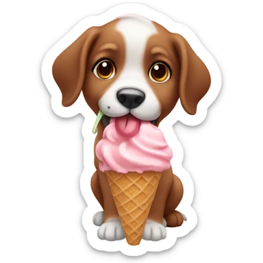 Cute puppy eating ice cream sticker