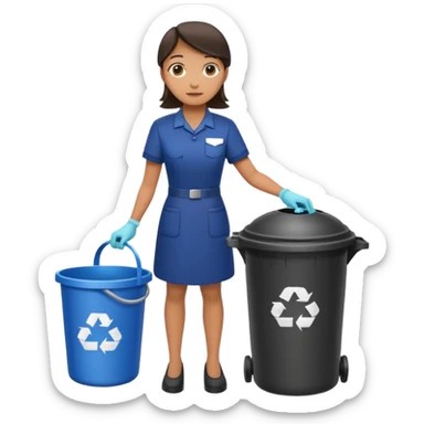 full body housekeeper putting trash in the trash can sticker