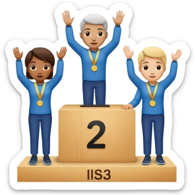 show people on podium in first, second and third place.  The podium should be labled 2, 1, 3 sticker