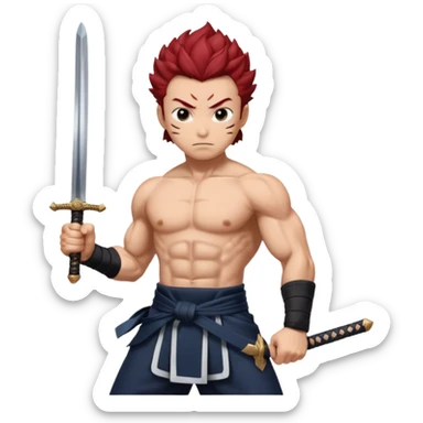tangiro holding sword and a powerfull pose of standing sticker