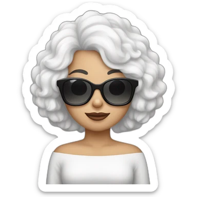 mujer con gafas pelo negro tomado y perro bichon blanco sticker