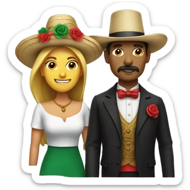 A man and a woman with a Mexican tophat sticker