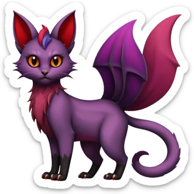 Dark gloomy gothic Black violet red edgy cute Noivern-Noibat-Purloin-Torracat-Lykoi-Caracal-cat-Fakemon-fusion-hybrid-creature with an imp tail  sticker